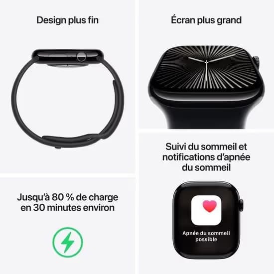 Apple Watch Series 10 GPS - 42mm - Boîtier Jet Black Aluminium - Bracelet Black Sport Band. 5