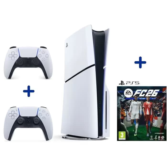 Pack PS5 Standard : Console PS5 (Modèle Slim) + Manette DualSense Blanche + CD FC26